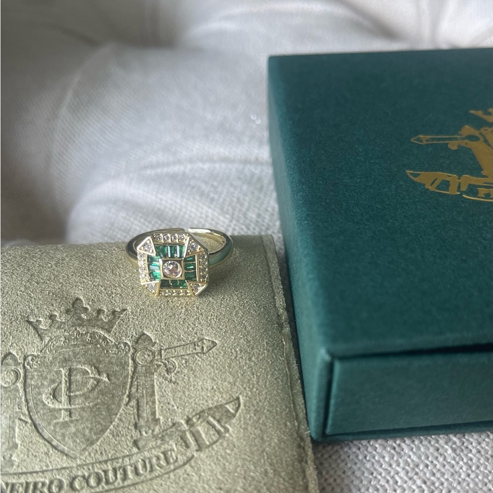PINEIRO COUTURE CZ collection Simul Emerald Stainless Steel Adjustable Ring